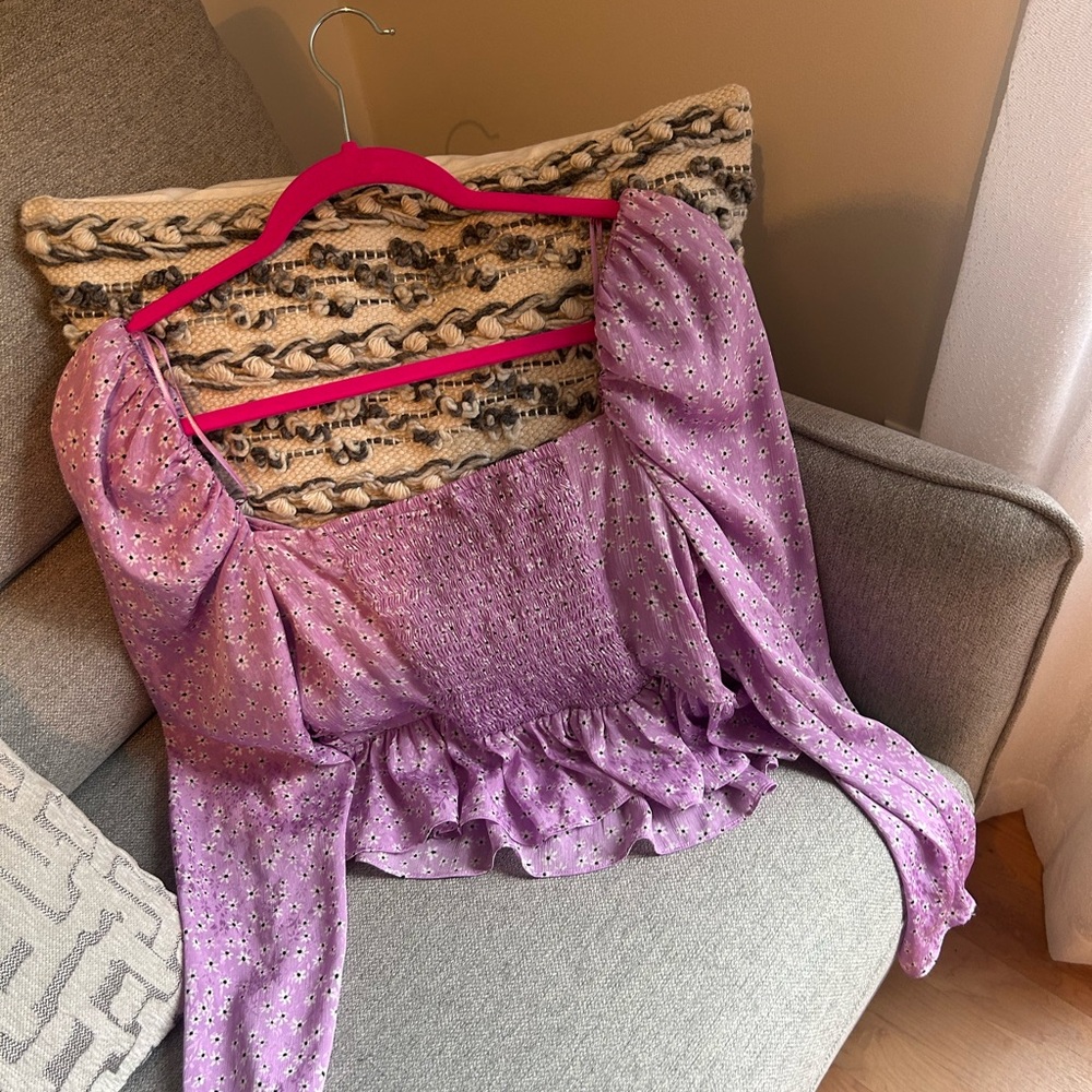 Zara Purple Ruched Ruffled Blouse - Picture 5 of 5